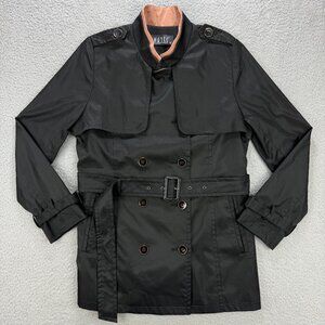 Wanko Jacket Womens EU 40 Black Trench Coat Double Breasted Belted Rain Vintage